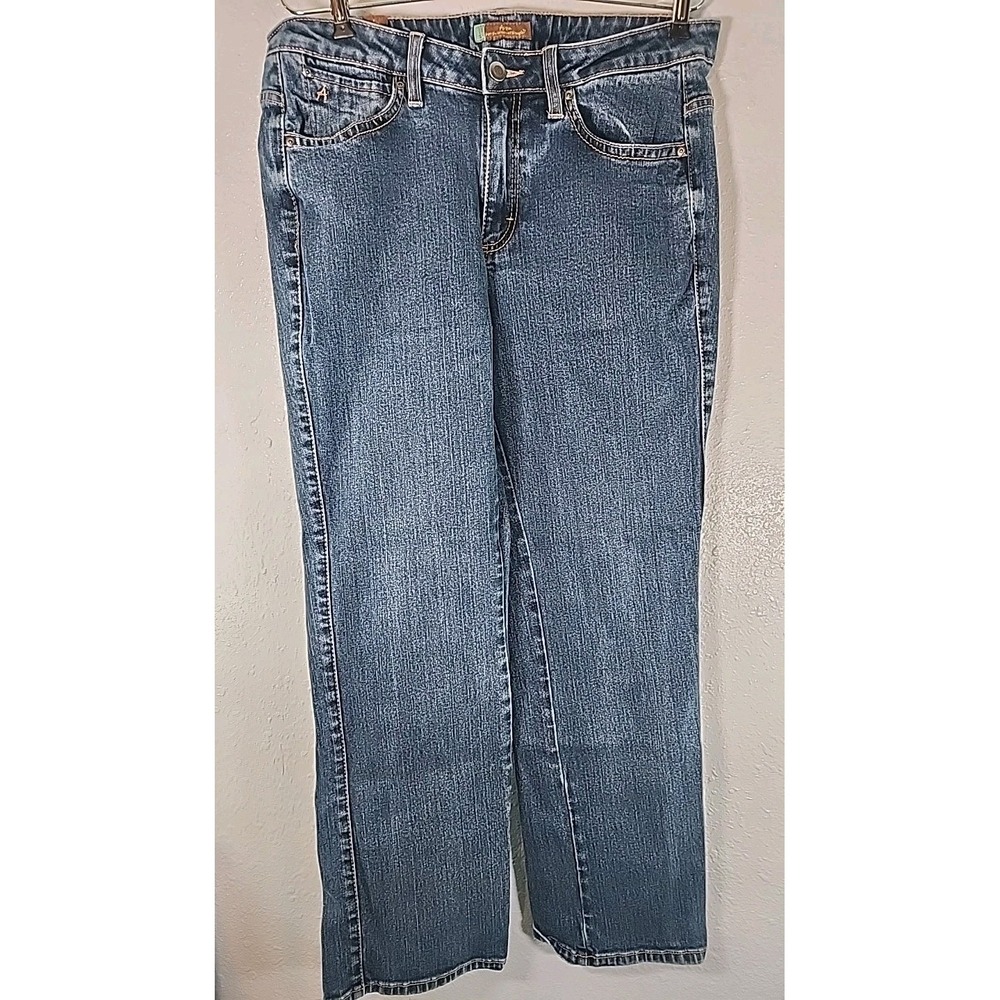 Wrangler Aura Women's Straight Distressed Blue Jeans Size 10 Petite Short Rise